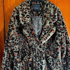 Steve Madden Pink Leopard Oversized Fur (L) Mid-Length Coat